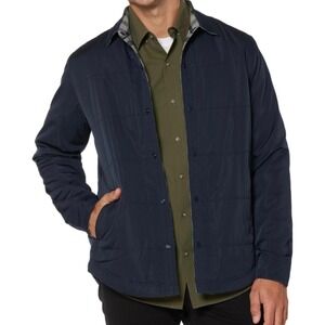 Unionbay UB Tech Mens Reversible Quilted Flannel Shirt Jacket Navy Plaid XL Used
